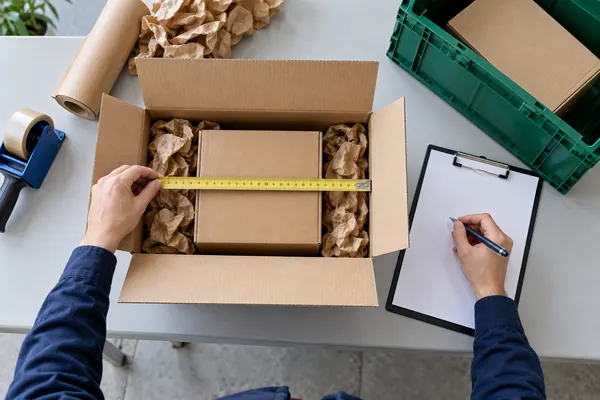 Misurazione dello spazio vuoto in un imballaggio per e-commerce
